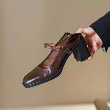 Винтажные квадратные носки женские туфли Мэри Джейн модные туфли с мелкой пряжкой весна-осень платье туфли-лодочки 35