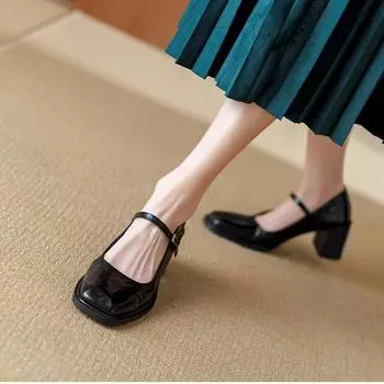 Винтажные квадратные носки женские туфли Мэри Джейн модные туфли с мелкой пряжкой весна-осень платье туфли-лодочки 35 коричневый