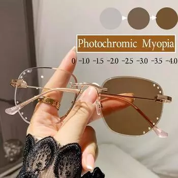 Винтажные квадратные очки без диоптрий без оправы, новые модные фотохромные очки для близорукости, женские и мужские солнцезащитные очки с защитой от синего света и УФ-лучей 0