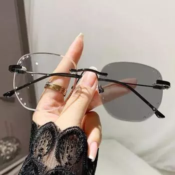 Винтажные квадратные очки без диоптрий без оправы, новые модные фотохромные очки для близорукости, женские и мужские солнцезащитные очки с защитой от синего света и УФ-лучей -1.5