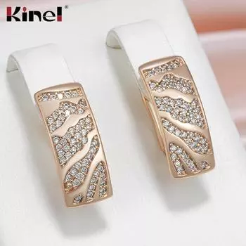 Винтажные квадратные серьги-подвески Kinel для женщин, розовое золото, классические ювелирные изделия, белые циркониевые английские серьги розового золота