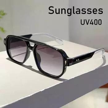 Винтажные квадратные солнцезащитные очки с двойными мостами для мужчин, модные зеленые линзы Ocean UV400, женские трендовые солнцезащитные очки с заклепками зелёный