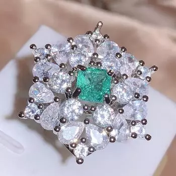 Винтажные квадратные зеленые женские кольца CZ серебряного цвета, новое женское кольцо для подарка на годовщину, роскошные ювелирные изделия Resizable зелёный