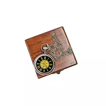 Винтажные латунные карманные часы 2 с деревянной коробкой | Никелевая отделка