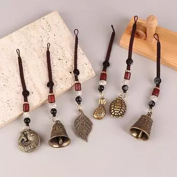 Винтажные латунные тибетские буддийские мантры-колокольчики, брелки с ремешком, подвески, веревка ручной работы, автомобильные брелки, кольца, подвесные украшения