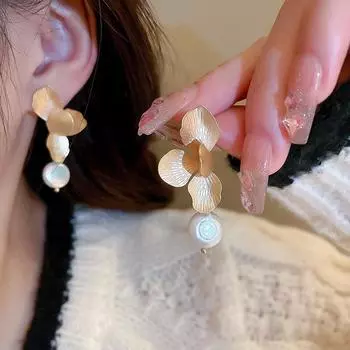 Винтажные лепестки цветов жемчуга ниша уникальный дизайн модные стильные серьги ювелирные изделия