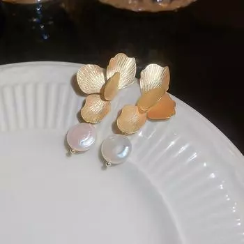 Винтажные лепестки цветов жемчуга ниша уникальный дизайн модные стильные серьги ювелирные изделия onesize