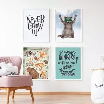 Винтажные лесные животные диаграмма образовательный принт герой плакат с изображением енота Цитата настенная живопись на холсте картина для декора детской комнаты 21*30cm