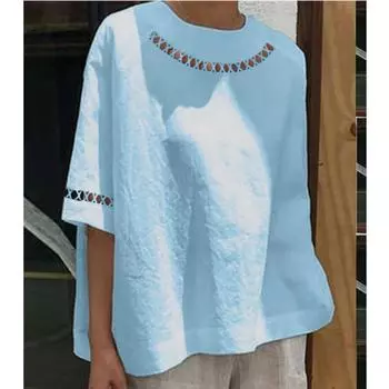 Винтажные летние белые топы, повседневные женские хлопковые блузки для отдыха, рубашка с круглым воротником S белый