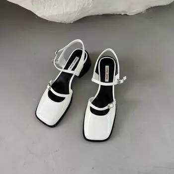 Винтажные летние босоножки с квадратным носком, женские туфли на толстом высоком каблуке, женские туфли-лодочки Мэри Джейн, роскошные дизайнерские женские туфли с открытой пяткой, размеры 35-39 35 бежевый