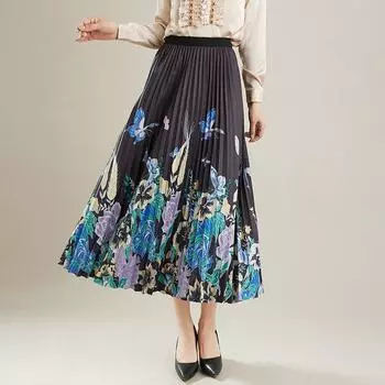 Винтажные летние повседневные свободные длинные женские юбки больших размеров с высокой талией и цветочным принтом, женская юбка M