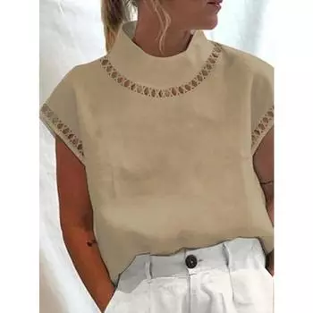 Винтажные летние сине-белые топы, повседневные кружевные лоскутные женские блузки из хлопка и льна, блузка с воротником-стойкой для отдыха S белый