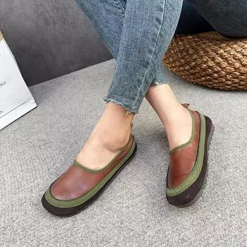 Винтажные лоферы Johnature, туфли на плоской подошве из натуральной кожи, на платформе, повседневные туфли без шнуровки с круглым носком на мягкой подошве 35 чёрный