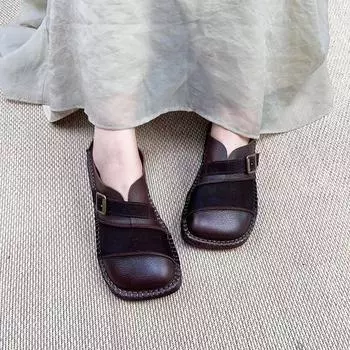 Винтажные лоферы Johnature, туфли ручной работы на плоской подошве из натуральной кожи, однотонные туфли без шнуровки на мягкой подошве с квадратным носком