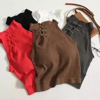 Винтажные майки Hault для женщин, всемогущие повседневные укороченные топы без рукавов на пуговицах со встроенными бюстгальтерами, женские камзолы One Size чёрный