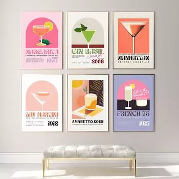 Винтажные Манхэттенские коктейли Арт-принты Пить сухой мартини Плакат Маргарита Джин Базилик Смэш Кухня Бар Клуб Декор Стены Картины 21x30cm No Framed