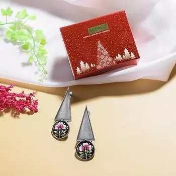 Винтажные массивные серьги с ручной росписью для женщин — оксидированная латунь, старинные серьги-гвоздики в стиле бохо для женщин и девочек — античное серебро