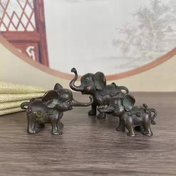 Винтажные медные благоприятные украшения в виде слона, ретро-статуэтки животных из латуни, украшение стола, домашний декор, аксессуары для гостиной Small