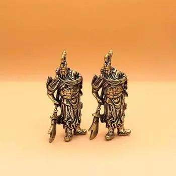 Винтажные медные китайские брелки с изображением бога богатства Гуань Гун, подвески, ретро-статуэтки Будды из латуни, мужские автомобильные брелоки, подарки на удачу