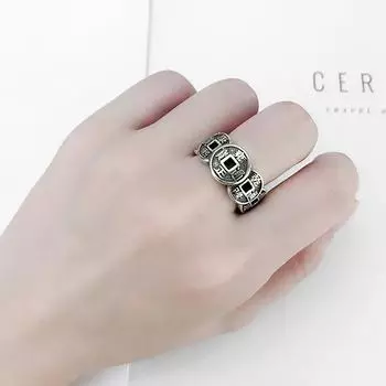 Винтажные медные монеты Wufu, кольца с монетами на удачу, регулируемое кольцо с открытым креплением, ретро-медное денежное кольцо для мужчин и женщин, амулет на богатство, удачное кольцо