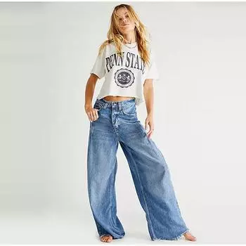 Винтажные мешковатые джинсы, женская мода 2025 года, новые свободные повседневные однотонные широкие брюки с застежкой-молнией и карманом-ширинкой, с высокой талией, джинсовые брюки S темно-синий