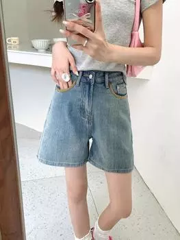 Винтажные мешковатые шорты Y2k с высокой талией, женские летние корейские уличные элегантные джинсы с широкими штанинами, женские повседневные джинсовые шорты в стиле Харадзюку S синий