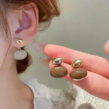 Винтажные металлические эмалевые капающие масляные овальные серьги-подвески для женщин элегантный кофейный цвет два способа ношения сережек ювелирные изделия подарки Black-02