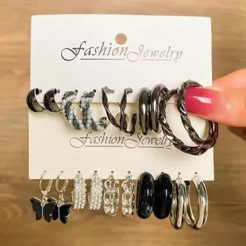 Винтажные металлические черные серьги-кольца для женщин, акриловые серьги-капли в форме бабочки, модные ювелирные изделия