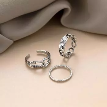 Винтажные металлические готические кольца серебряного цвета, комплект женских модных резных открытых ювелирных изделий