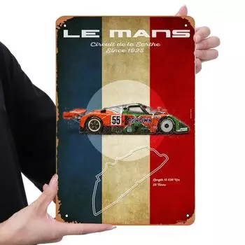 Винтажные металлические платы Circuit de la Sarthe rechteckiges Eisengemlde Dekor 20 x 3