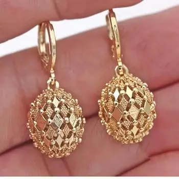 Винтажные металлические серьги-кольца с ручной гравировкой, классические женские позолоченные серьги-подвески с крючками