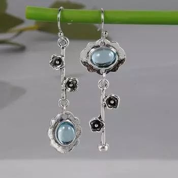 Винтажные металлические серьги с резными лепестками, женские серьги-капли в стиле бохо с голубым лунным камнем фиолетовый