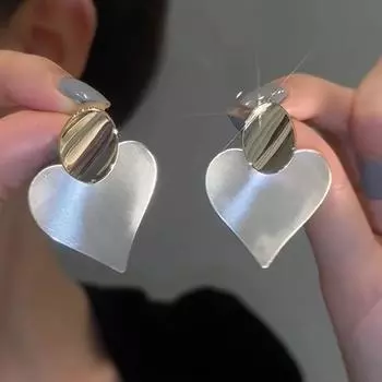 Винтажные металлические серьги золотого цвета для женщин, висячие серьги из сплава с большим сердцем, вечерние украшения серебряный