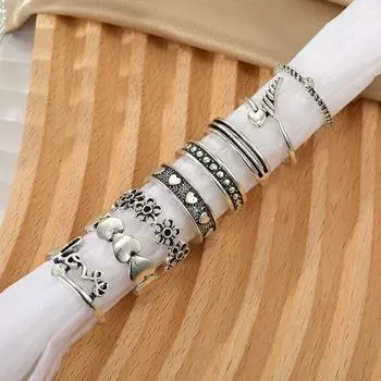 Винтажные металлические серебряные кольца с гравировкой «Крылья любви», комплект из 8 шт., женские модные ювелирные изделия