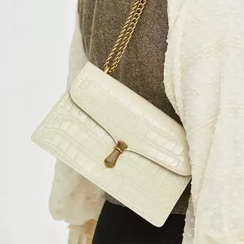Винтажные металлические сумки женские сумки с крокодиловым узором на плече маленькая квадратная фирменная сумка через плечо подмышкой (20cm<Max Length<30cm) бежевый