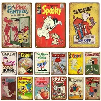 Винтажные металлические знаки с изображением мыши из комиксов, вывески, плакаты, пабы, металлические таблички, ретро-детские комнаты, домашняя спальня, гостиная, настенное искусство, декор 20x30cm розы красного