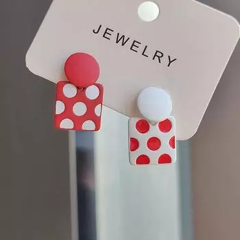 Винтажные милые геометрические асимметричные серьги в горошек женские серьги-гвоздики контрастного цвета