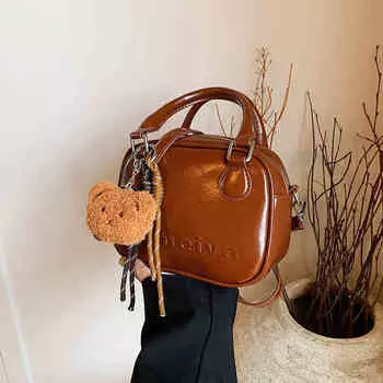 Винтажные мини-сумки из искусственной кожи через плечо для женщин, осенняя мода, дизайн на молнии, сумка для боулинга, дамский кошелек для монет в виде помады