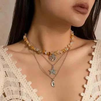Винтажные многослойные ожерелья для женщин и девочек, милые крутые камни, колье из бисера, кулон в виде солнца, луны, звезды, цепочки, ожерелье, ювелирные изделия, подарок друзьям