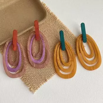 Винтажные многослойные полосатые овальные геометрические серьги фиолетовый