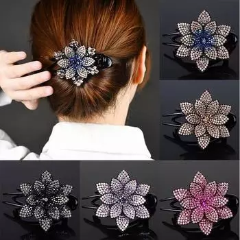 Винтажные модные цветочные когти для волос со стразами, заколки для волос, утконос, подарок, аксессуары для хвоста фиолетовый