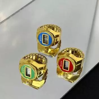 Винтажные модные кольца для часов для пар, женские и мужские эластичный ремешок, мини-часы, кольцо на палец синий