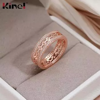 Винтажные модные кольца Kinel с бриллиантовой сеткой для женщин, розовое золото, циркон, полностью вымощенные ювелирные изделия 6 розового золота
