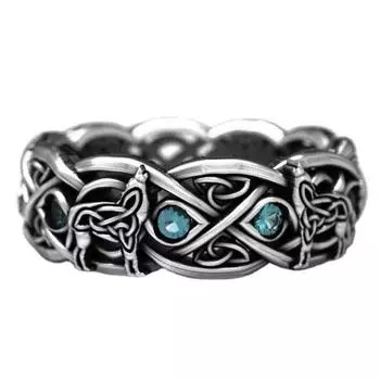 Винтажные модные кольца с волком и топазом для мужчин, тотем волка, посеребренное черное кольцо, хип-хоп, панк-вечеринка, крутые ювелирные аксессуары 6 серебряный