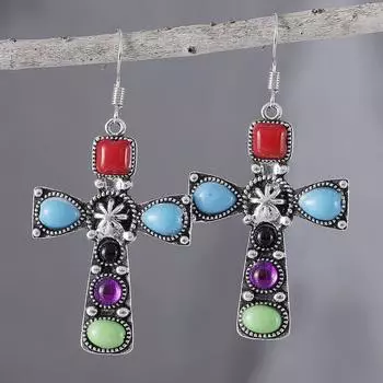 Винтажные модные крестообразные серьги из натурального камня, персонализированные серьги в богемном стиле, серьги