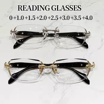 Винтажные модные квадратные очки для чтения для женщин без оправы с высокой четкостью, блокирующие синий свет, очки для дальнего зрения, унисекс 0 золотой