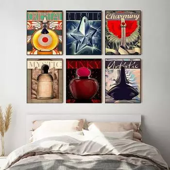 Винтажные модные постеры в стиле ретро, абстрактный очаровательный флакон духов, холст, картина, современные настенные картины для девочек, домашний декор для спальни 21cm30cm NoFrame