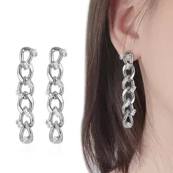 Винтажные модные серебряные серьги с кисточками и кристаллами циркона для женщин, массивные металлические висячие серьги на цепочке, необычные ювелирные изделия