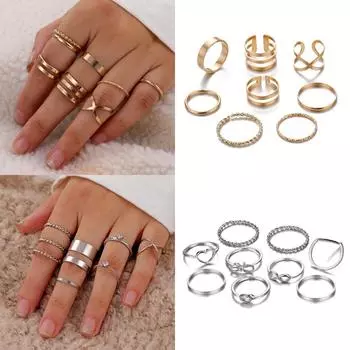 Винтажные модные женские аксессуары, многосекционное кольцо, индивидуальный простой набор колец, женский орнамент 3 золотой