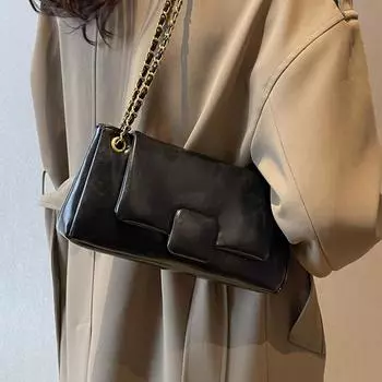 Винтажные модные женские сумки весна-лето модная цепочка одно плечо сумка из искусственной кожи текстурированная женская сумка подмышкой (20cm<Max Length<30cm)